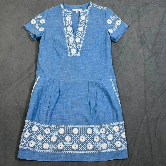 Madewell Chambray Sunstitch Tunic Dress XS Blue NWOT - Picture 1 of 4